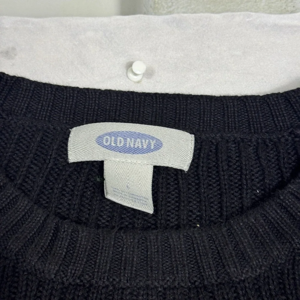 Old Navy‎ Mens Pullover Sweater Black Ribbed Crew Neck Long Sleeve Winter Size L